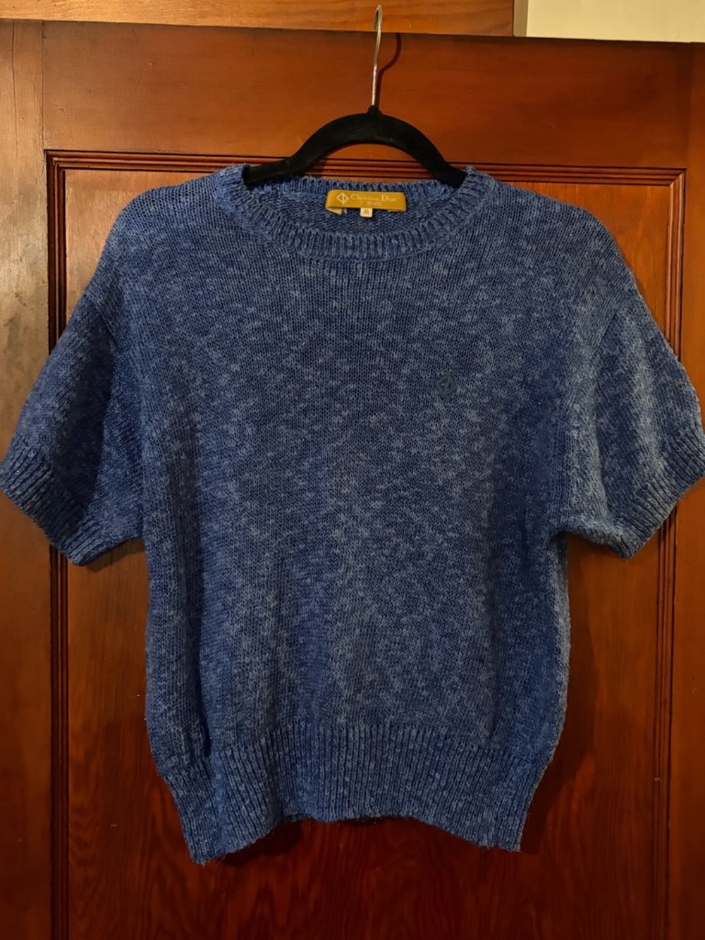 Vintage Christian Dior Sports Blue Silk Blend Short Sleeve Knit Sweater Size M - Picture 3 of 16